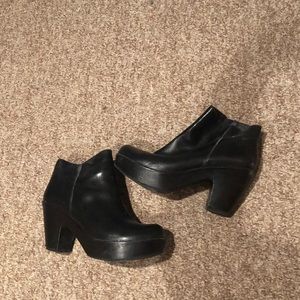 Black leather clog booties